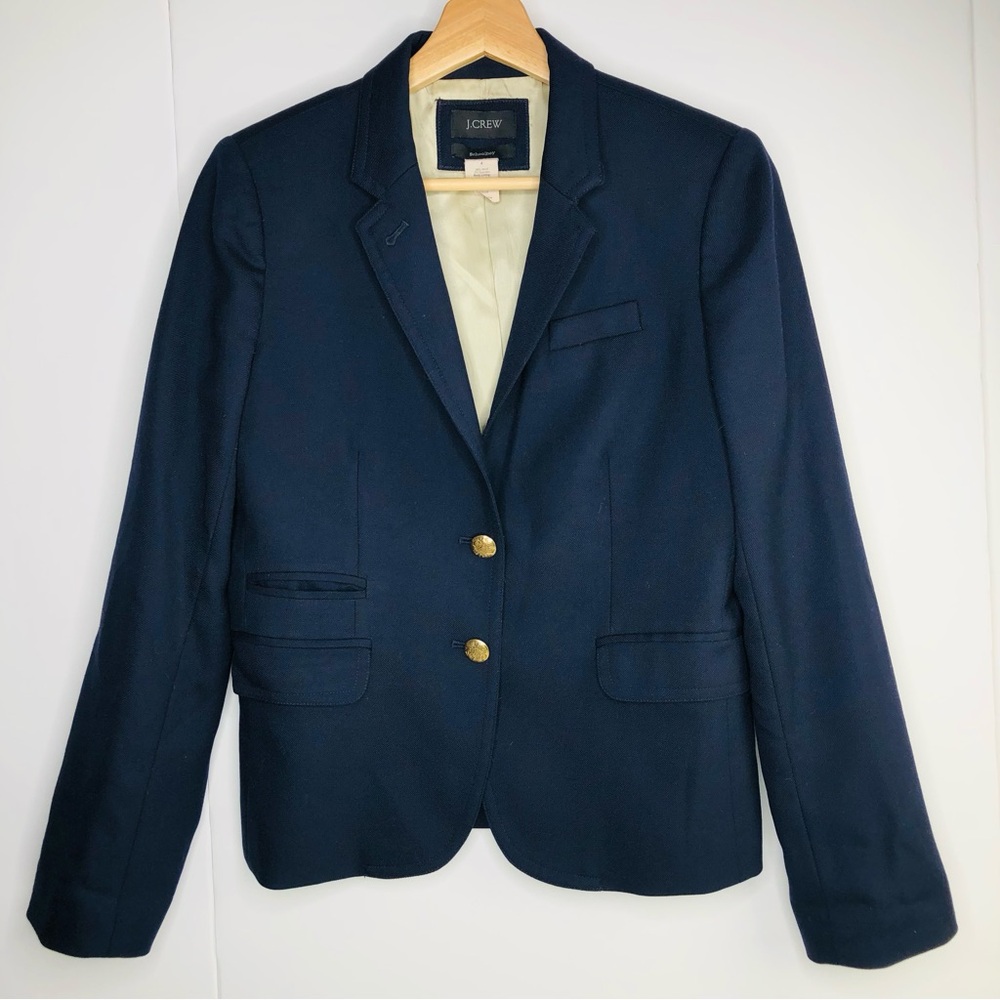 J. Crew Schoolboy Structured Blazer Womens 4 Navy Wool Blend Gold Button Preppy